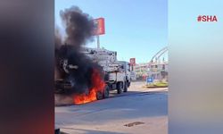 Seyir halindeki beton kamyonun da yangın  