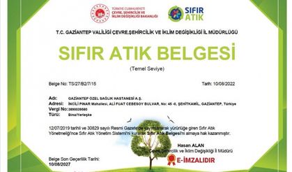 Sanko Üniversitesi Hastanesi Sıfır Atık Belgesi Aldı
