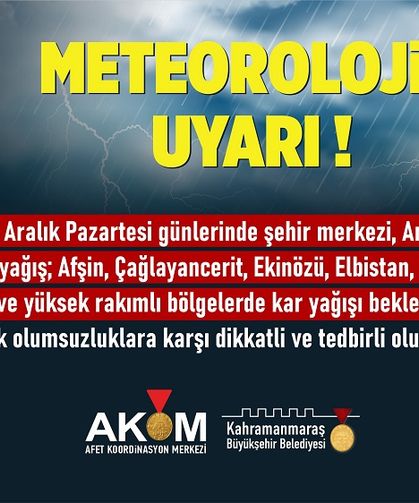 Şehir Genelinde Sağanak Yağış ve Kar Uyarısı!