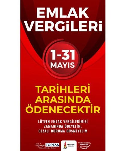 Onikişubat’tan Emlak Vergisi ödemesi hatırlatması!