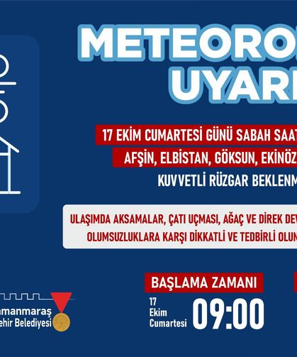 17 Ekim’de Kuzey İlçeler İçin Kuvvetli Rüzgâr Uyarısı