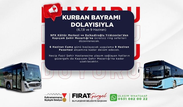 Bayramda Kapıçam’a Ücretsiz Toplu Taşıma