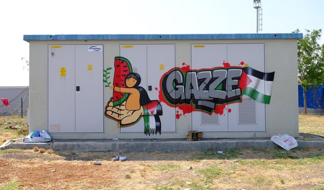 Onikişubat’ta Filistin temalı grafitilerle trafolar vicdan anıtına dönüştü