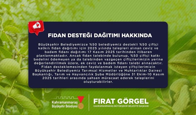 Yüzde 50 Hibeli Fidan Desteğinde Ek Başvurular Alınmaya Başladı