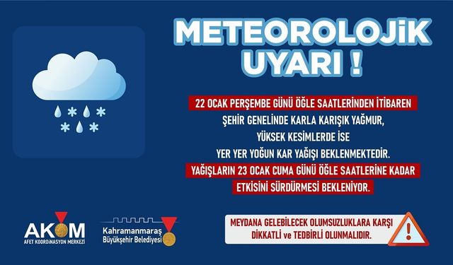 22 Ocak’ta Şehir Genelinde Kar Yağışı Bekleniyor!
