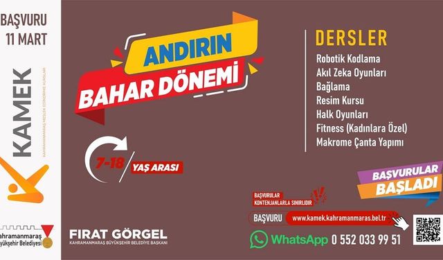 Andırın KAMEK’te 7 Branşta Ücretsiz Eğitim