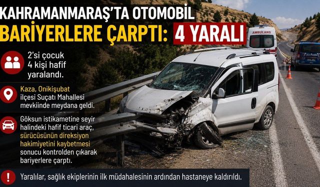 Kahramanmaraş’ta otomobil bariyerlere çarpttı: 4 yaralı