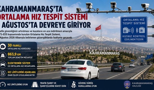 Kahramanmaraş’ta Ortalama Hız Tespit Sistemi 1 Ağustos’ta Devreye Giriyor