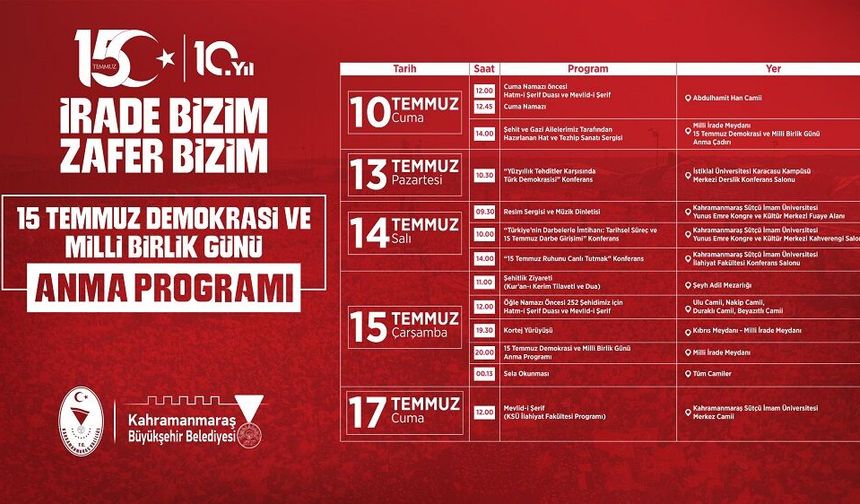 15 Temmuz Demokrasi ve Milli Birlik Günü Anma Programları Başlıyor