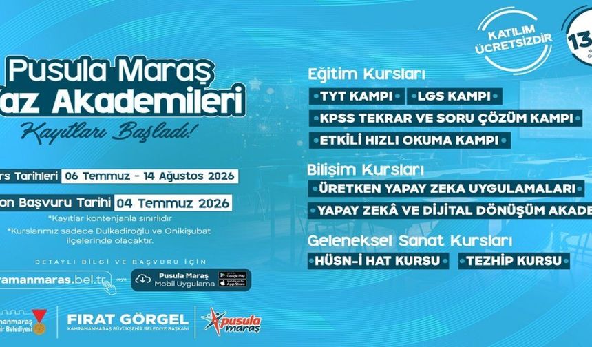 Pusula Maraş Yaz Akademileri’ne Kayıtlar Başladı