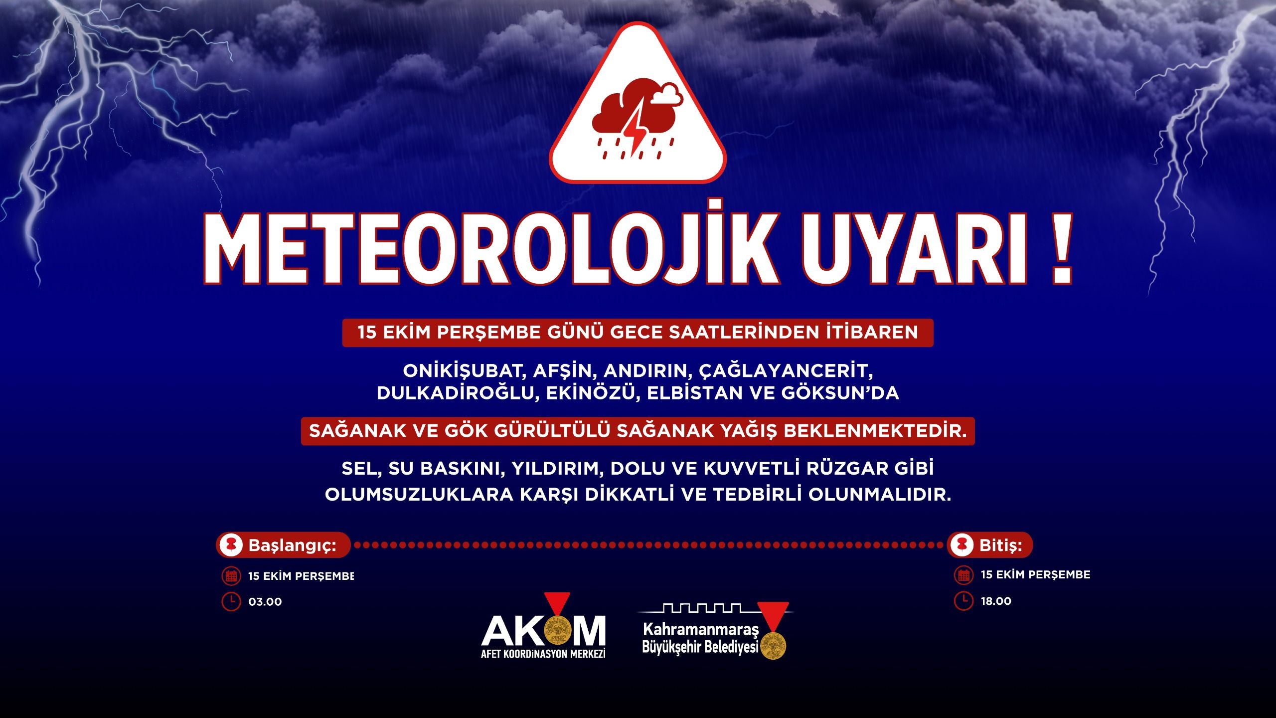Büyükşehir’den 8 İlçede Kuvvetli Sağanak Uyarısı!